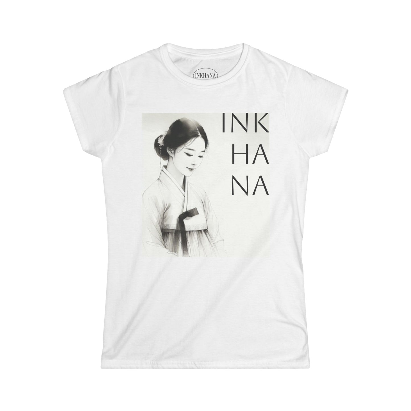 INKHANA Hanbok Graphic T-shirt – Elegant Women's Softstyle Tee, Korean Artistic Design, Gift for Her, Unique Fashion Statement