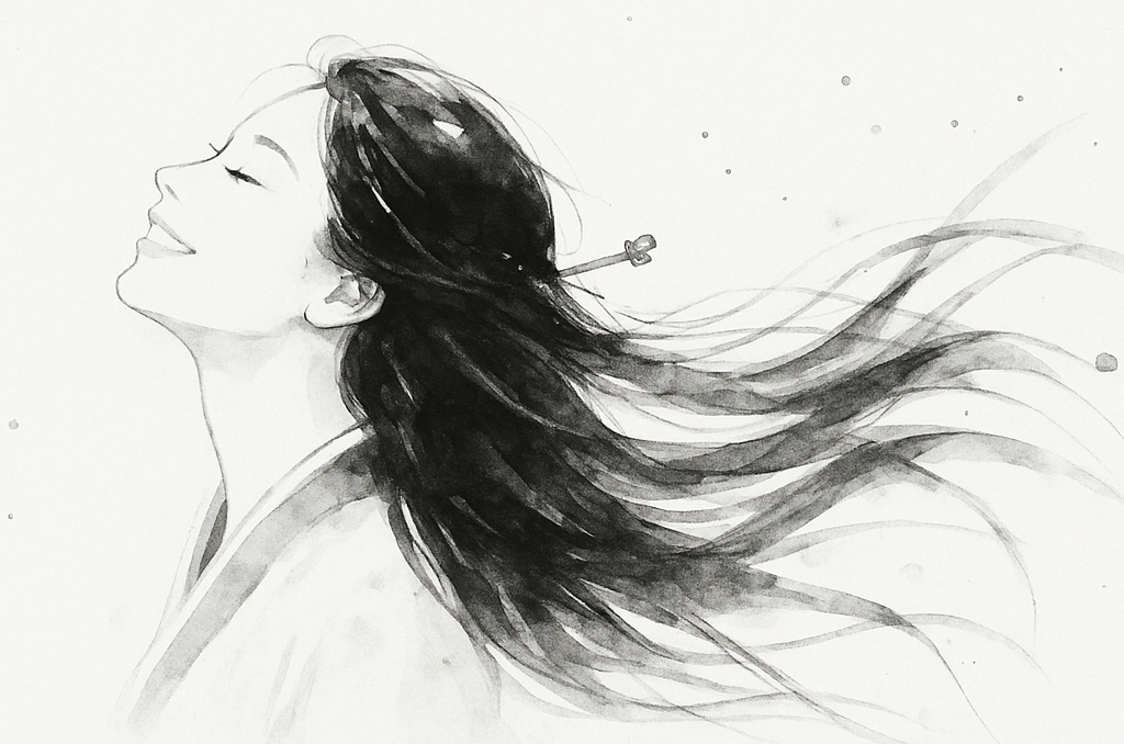 Minimal black and white Korean-style T-shirt with ink painting vibe, INKHANA